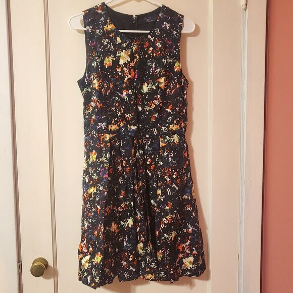 Gap Confetti Flare Dress Black Multicolor Fit And Flare Womens 6 - Picture 2 of 15